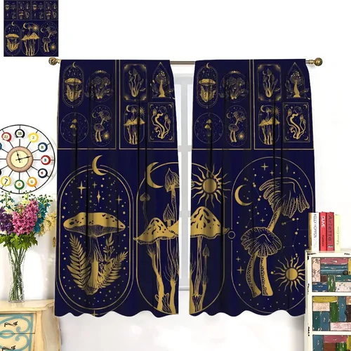 Miniatura 3 de Cortinas semitraslúcidas de hongos, estilo bohemio, plantas místicas, sol, luna, tratamiento de ventana para dormitorio, sala de estar, cocina