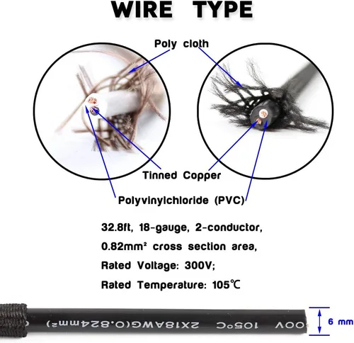 Miniatura 3 de Cable redondo cubierto de tela de 32.8 pies, cable de lámpara eléctrica industrial vintage 18/2, estilo antiguo de calibre 18 para lámpara retro