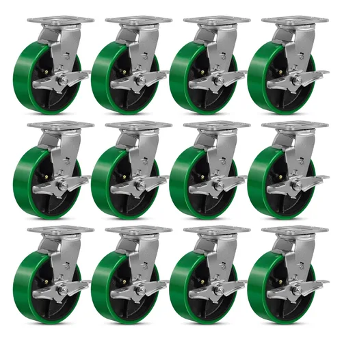 Miniatura 37 de Ruedas giratorias, ruedas industriales de 4 pulgadas resistentes, poliuretano en rueda de acero, ruedas giratorias de placa superior
