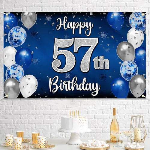 Miniatura 66 de Decoración de feliz cumpleaños 35, globo azul y plateado de 35 años, cartel grande de telón de fondo de cumpleaños, suministros para fiesta de 35th