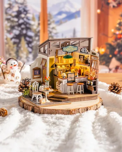 Miniatura 9 de Rolife - Kit de casa de muñecas en miniatura, cafetería, kits de casa de muñecas en miniatura para adultos, modelo de casa de madera con luces LED