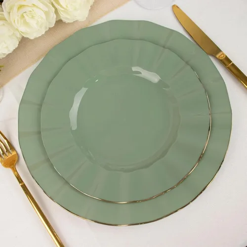 Miniatura 99 de Tableclothsfactory Paquete de 10 platos redondos de plástico negro de 6 pulgadas para ensalada de postre, platos desechables con borde ondulado