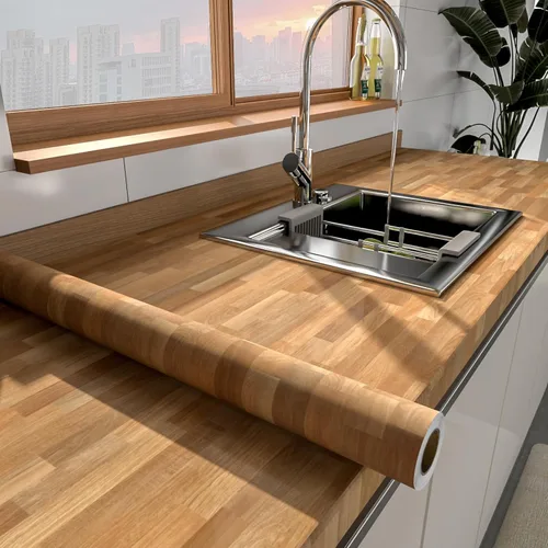 Miniatura 8 de MelunMer Papel tapiz de madera para despegar y pegar, papel de contacto de grano de madera oscura para gabinetes, autoadhesivo, extraíble, tablones