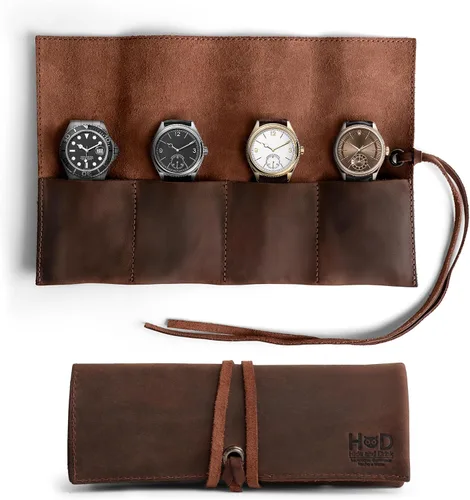 Miniatura 11 de Hide & Drink, Organizador de rollos de reloj de cuero hecho a mano de cuero de grano completo, con capacidad para hasta 4 relojes, fácil de llevar