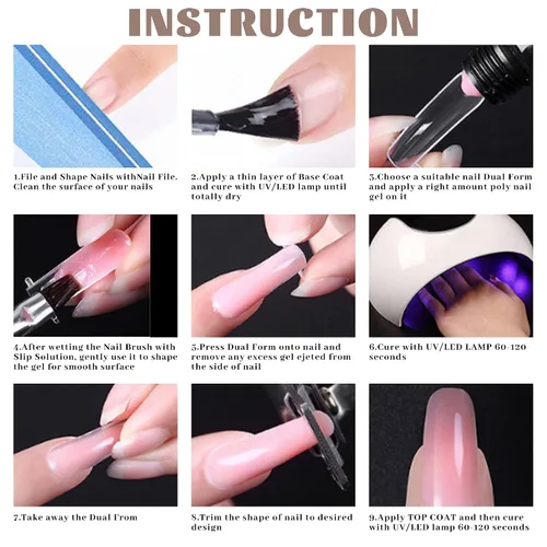 Miniatura 6 de Kit de gel de extensión de uñas, juego de gel transparente con purpurina para arte de manicura de uñas en casa
