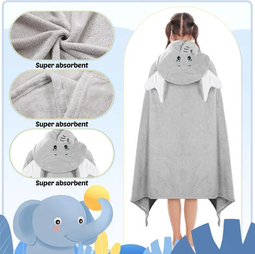 Miniatura 3 de Preboun 2 toallas de baño con capucha para niños pequeños de 27.5 x 55 pulgadas, toalla grande con capucha para niños de 3 a 10 años, bata de baño