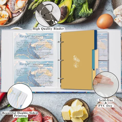 Miniatura 4 de Carpeta de recetas de 3 anillos de 8.5 x 9.5 pulgadas, juego organizador de recetas de página completa con 3 anillos con 25 páginas de ranura y 50