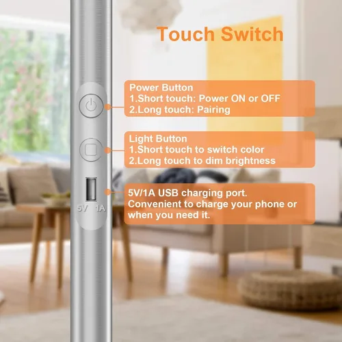 Miniatura 7 de LEPOWER Lámpara de pie brillante con 16 millones de opciones de color, control táctil y compatible con Alexa, Goolge Home, lámpara de pie regulable