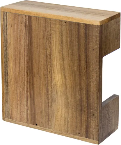 Miniatura 7 de MyGift Servilletero de mesa de madera de acacia de alta calidad, dispensador de servilletas cuadrado rústico con brazo decorativo de plumas de tono