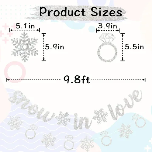 Miniatura 2 de VILIFEVER 2 carteles de nieve enamorados, decoración de despedida de soltera, guirnalda de anillo de copo de nieve plateado con purpurina