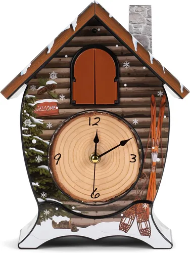 Miniatura 3 de Mark Feldstein Snowy Cabin Singing Cardinal - Reloj de cuco navideño con sonido de pared, 14 x 10 pulgadas