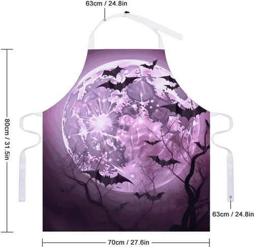 Miniatura 2 de MUSM Purple Moon Apron，Classic Vintage Funny with Pockets Aprons,Adjustable Bib Waterdrop Resistant for Kitchen Cooking Restaurant BBQ Painting