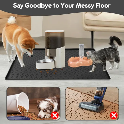 Miniatura 5 de Tapete de comida para perros y gatos para alimentos y agua, tapete de silicona para alimentación de mascotas, tapete para platos de agua para pisos