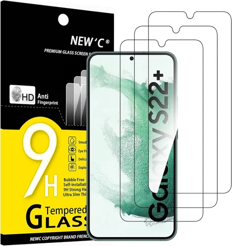 NEW'C Paquete de 3 protectores de pantalla de vidrio templado diseñados para Samsung Galaxy S22+ / S22 Plus, compatible con fundas, antiarañazos,