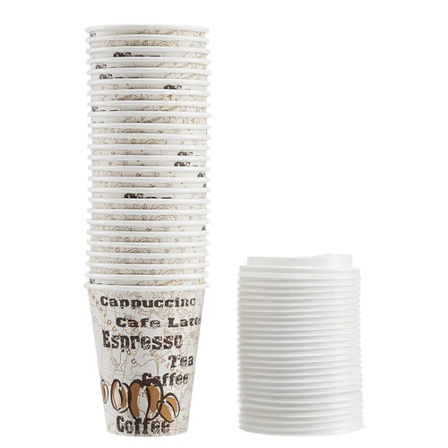 Miniatura 3 de Amazon Basics - Tazas de papel para café caliente con tapas para llevar, 12 onzas, diseño de café, desechables, paquete de 100