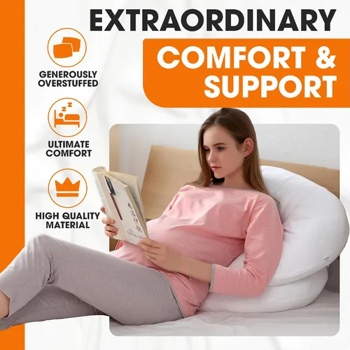 Miniatura 3 de Cheer Collection Almohada corporal en forma de J – Almohada alternativa de plumón de cuerpo completo para dormir de lado, embarazo, cuello y hombro