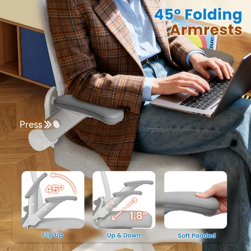 Miniatura 3 de GABRYLLY Silla de oficina ergonómica, silla de escritorio con respaldo alto con brazos abatibles, reposacabezas 3D, asiento de esponja gruesa