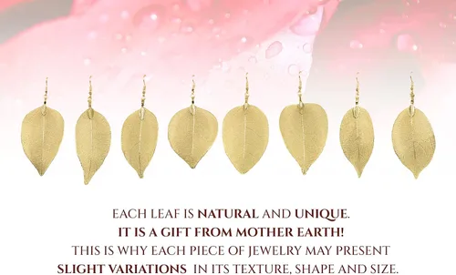 Miniatura 6 de Joyas de hoja de oro rosa y plata para mujer. Pendientes de hoja natural y collares circulares colgantes. Elegantes conjuntos de joyas colgantes.