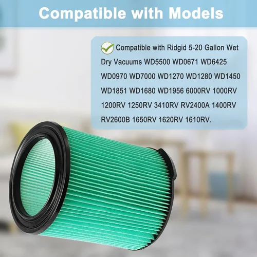 Miniatura 2 de Paquete de 2 filtros VF6000 para aspiradoras Ridgid de 5-20 galones en seco y húmedo WD5500 WD0671 WD6425 WD7000 WD1280 WD1851 WD1680 WD1956 RV2400A