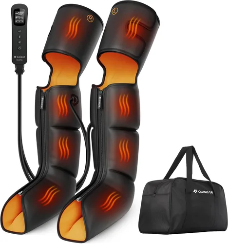QUINEAR Masajeador de piernas, terapia de calor y compresión 3 en 1, sistema de recuperación de piernas por compresión de aire, botas de masaje de