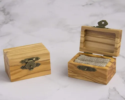 Miniatura 2 de Caja de anillo de compromiso de madera rústica Caja de anillo de madera maciza de olivo para almacenamiento de anillos de boda de propuesta