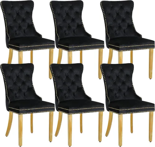 Miniatura 20 de Juego de 2 sillas de comedor de terciopelo, sillas de comedor modernas de lujo con patas de acero inoxidable doradas, sillas decorativas de cocina