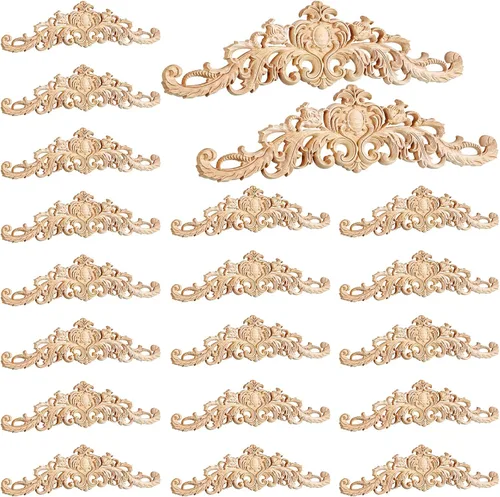 20 piezas de apliques largos de madera tallada Onlays para muebles tallados, calcomanías decorativas de tallado de madera para pared, puerta de