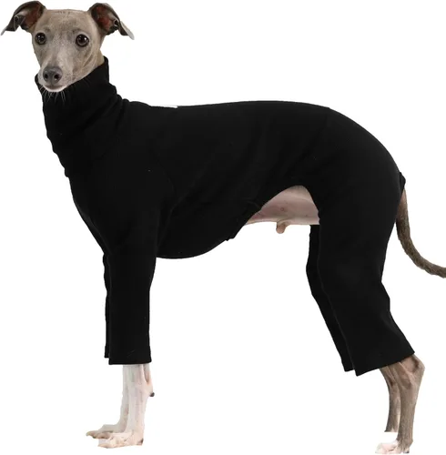Miniatura 37 de D Doggy Star - Suéter de galgo italiano de cuello de tortuga, conjunto de mono de vellón cálido, ropa de Whippet para perro (XL, azul marino Pkt)