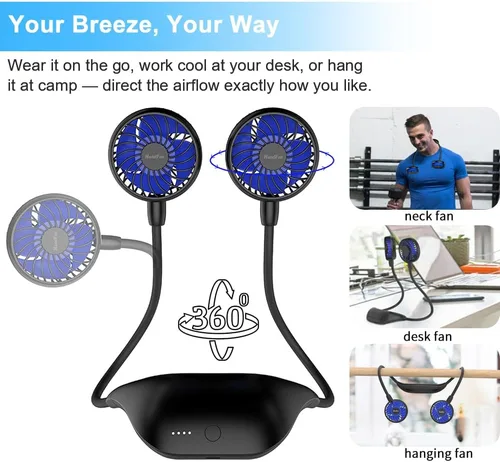 Miniatura 5 de HandFan Ventilador de cuello portátil de 10000 mAh recargable, 48 horas de larga duración, ventiladores de collar manos libres, ventilador