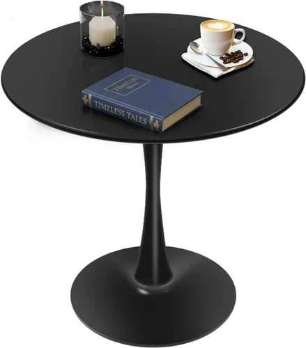 Mesa de comedor redonda negra de 32 pulgadas, mesa de comedor circular moderna de mediados de siglo con base de pedestal para 2 a 4 personas