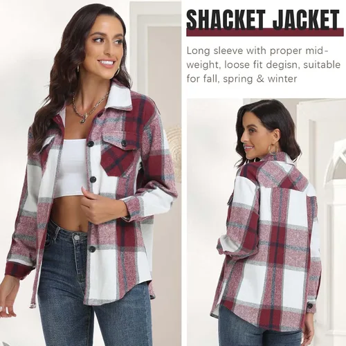 Miniatura 3 de Chaqueta a cuadros para mujer, casual, con botones, manga larga, ropa de moda para otoño