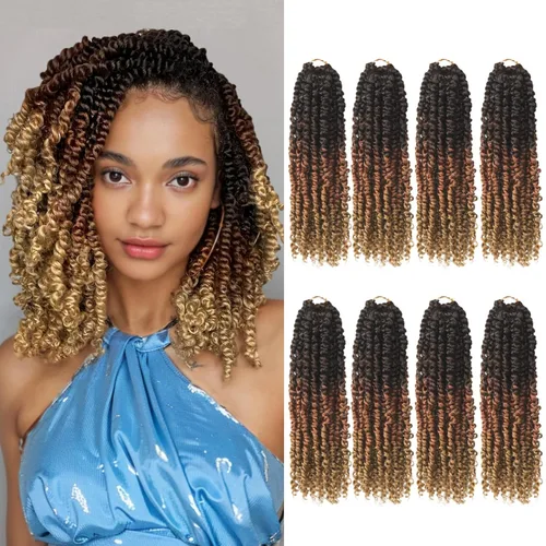 Miniatura 101 de Bileaf Cabello de Ganchillo Passion Twist Pre-retorcido de 10 Pulgadas, 8 Paquetes de Ganchillo Passion Twist, Cabello Corto Passion Twist