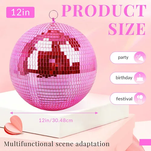 Miniatura 2 de Bola de espejo para discoteca, DJ, club, fiesta, boda, decoración del hogar, Muscab, bola de discoteca de 12 pulgadas con anillo colgante, rosa