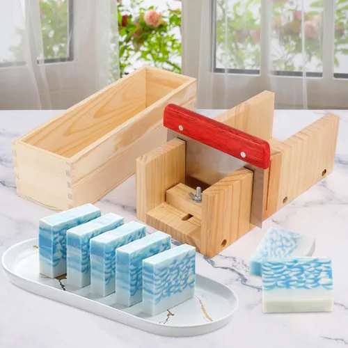 Miniatura 7 de Kit de fabricación de jabón prémium con 3 moldes de silicona de 42 onzas y caja de madera y dos cortadores, juego completo de manualidades