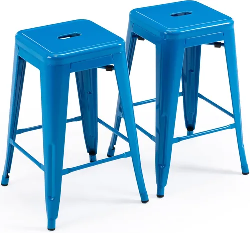 Miniatura 26 de Vogue Furniture Direct 24" Taburetes de bar de metal sin respaldo negros para interiores/exteriores, altura para encimera con asiento cuadrado