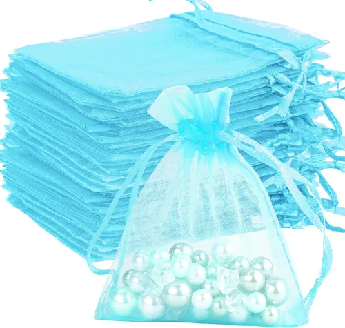 Miniatura 38 de Bolsas de organza, bolsa de organza transparente, 50 unidades, pequeñas bolsas de organza con cordón de 3 x 4 pulgadas, bolsas de regalo de joyería