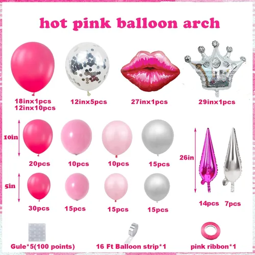 Miniatura 2 de Kit de guirnalda de globos rosa y plateado de princesa de 173 piezas con estrella en explosión, globo de corona plateada para decoración de fiesta