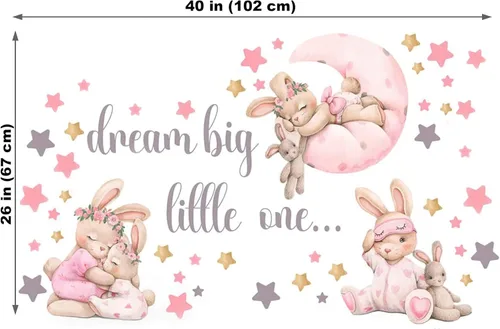 Miniatura 5 de Adhesivos de pared rosa con conejos para guardería - Decoración de pared de conejo para habitación de bebé niña, adhesivos de animales para sala
