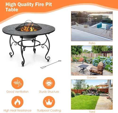 Miniatura 9 de Tangkula Mesa para fogata al aire libre, 4 en 1 de 36 pulgadas redonda para barbacoa de jardín con tapa, hoguera de leña para patio exterior