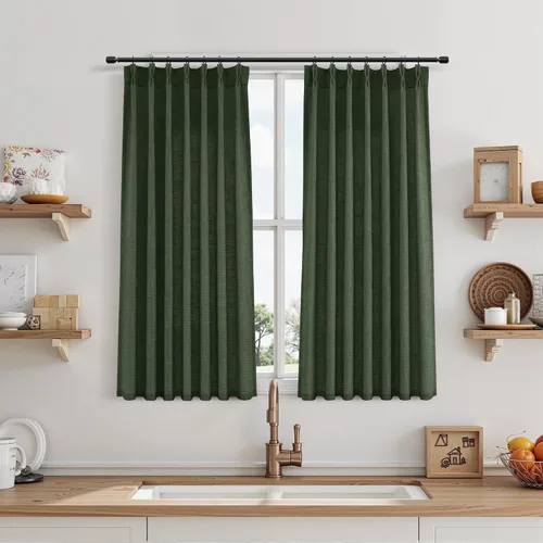 Miniatura 138 de Juego de 2 paneles de cortinas de ventana de cocina beige de 24 pulgadas de largo, con textura de lino, plisadas, filtrantes de luz, semi pequeñas