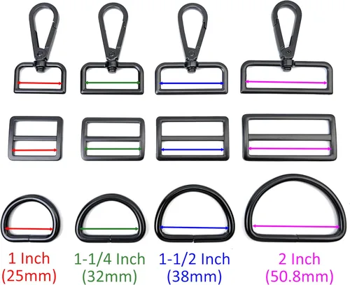 Miniatura 2 de 15 piezas de herrajes para bolso, ganchos giratorios de servicio pesado con anillos en D para bolso y hebillas deslizantes de tres guías