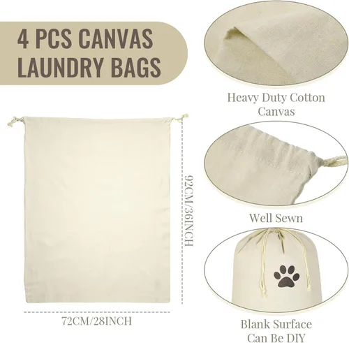 Miniatura 2 de Remagr 4 bolsas de lona de 28 x 36 pulgadas, grandes de algodón con cordón, forro de cesta resistente, lavable, ropa sucia para el hogar