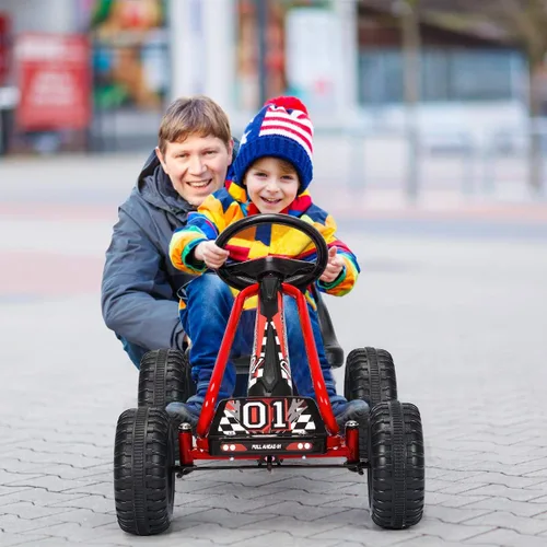 Miniatura 8 de Costzon - Go Kart de 4 ruedas a pedales, coche con asiento ajustable, freno de mano y ruedas antideslizantes, coche de pedal para niños y niñas de 3
