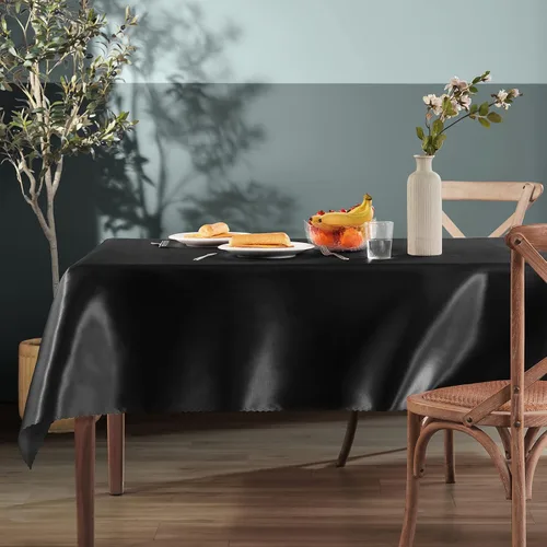 Miniatura 3 de Homiest Mantel de satén, 60 x 84 pulgadas, color negro, superposición brillante, decoración de mesa rectangular sedosa para bodas, graduaciones