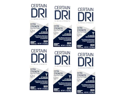 Certain DRI Desodorante antitranspirante extra fuerte, polvo fresco sólido, 1.7 onzas (paquete de 6)