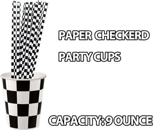 Miniatura 5 de 30 tazas de papel a cuadros para fiestas de coches de carreras en blanco y negro, para fiestas de cumpleaños temáticas de carreras
