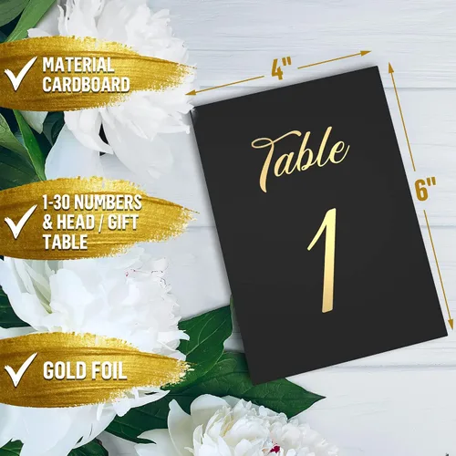 Miniatura 2 de Números de mesa negros del 1 al 30 de 4 x 6 con cabeza y tarjetas de números de mesa de regalo, letreros de cartulina para asientos de boda