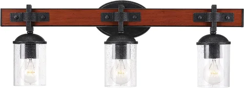 Miniatura 2 de Globe Electric 51854 Kingston - Lámpara de tocador de 3 luces, madera sintética oscura, detalles de metal galvanizado, pantalla de vidrio sembrado