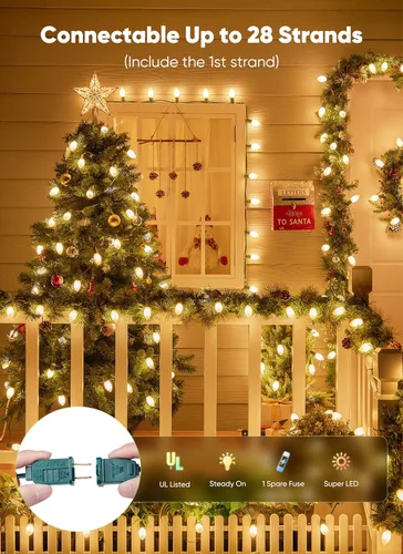 Miniatura 2 de Minetom Luces de Navidad vintage C9 LED al aire libre, 25 pies de luces de cadena C9 con 25 bombillas mate irrompibles, luces impermeables Blanco