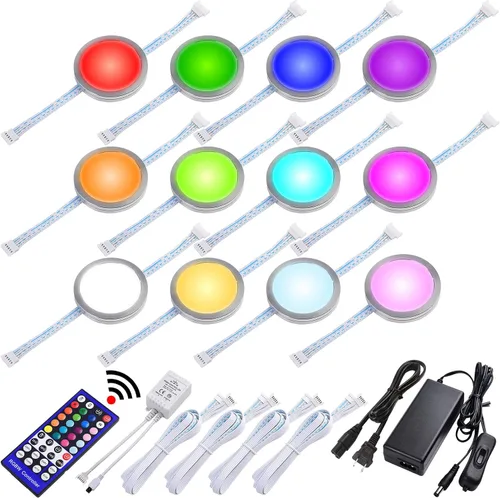 RGBW - Luz LED para armario, estantería para estantería, iluminación de exhibición, multicolor cambiante y blanco verdadero, regulable remoto, Kit